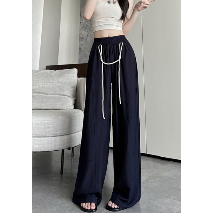 Contrast String High Rise Wide Leg Drape Pants