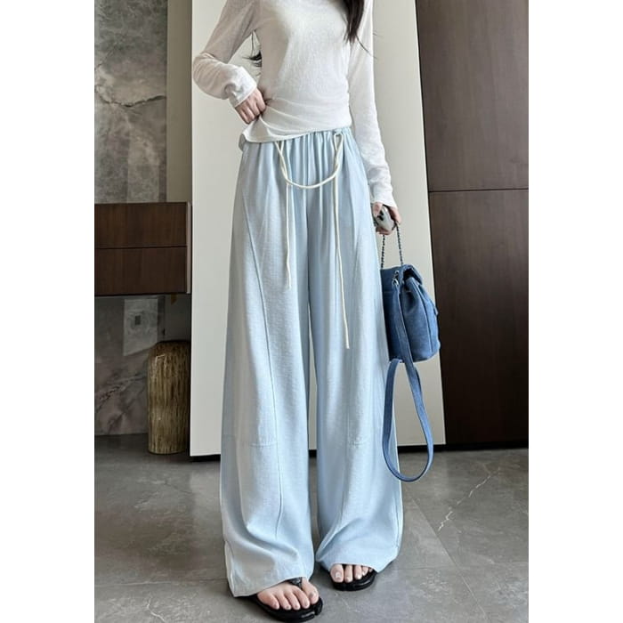 Contrast String High Rise Wide Leg Drape Pants