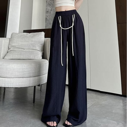 Contrast String High Rise Wide Leg Drape Pants