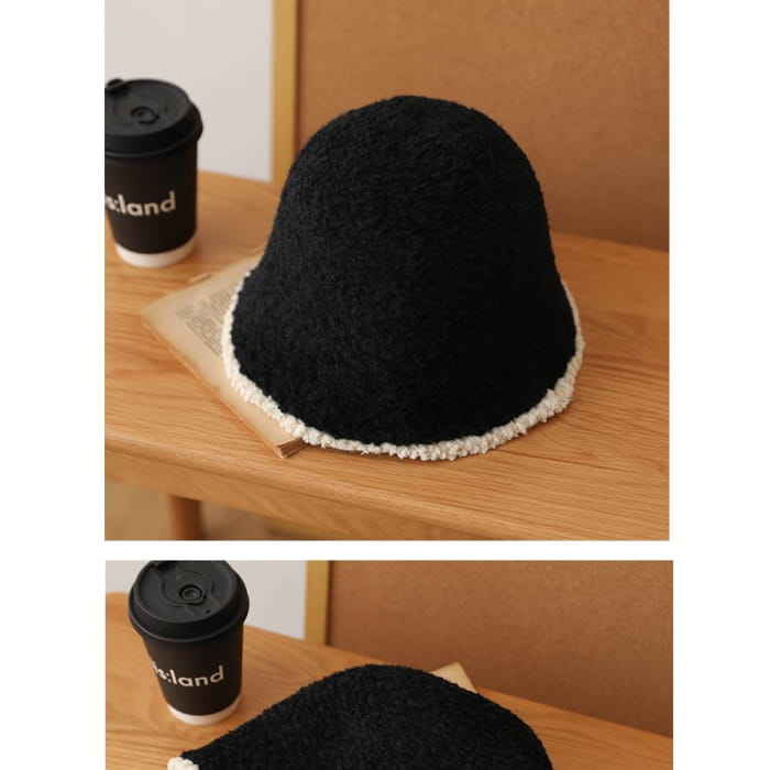 Contrast Trim Fleece Bucket Hat - Accessories