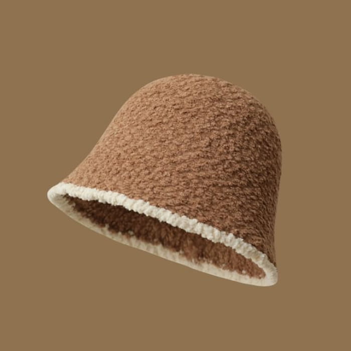 Contrast Trim Fleece Bucket Hat - Brown / One Size