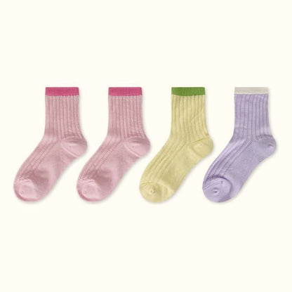 Contrast Trim Pointelle Knit Socks / Set - Type 09 - of 4