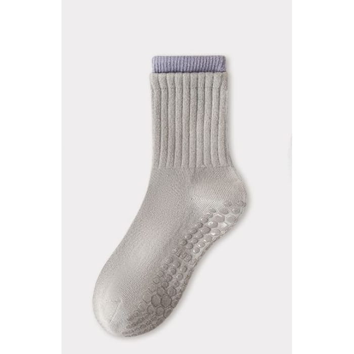 Contrast Trim Ribbed Yoga Short Socks / Set - Light Gray