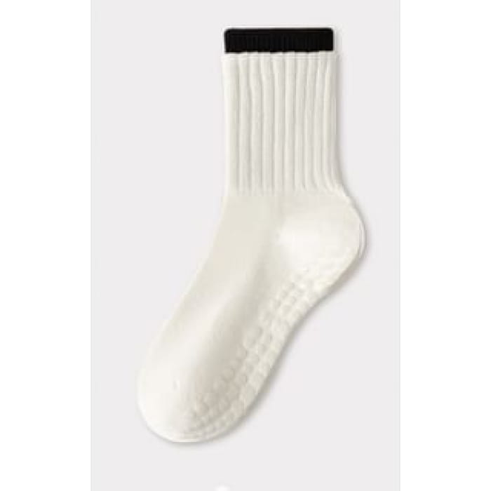 Contrast Trim Ribbed Yoga Short Socks / Set - White