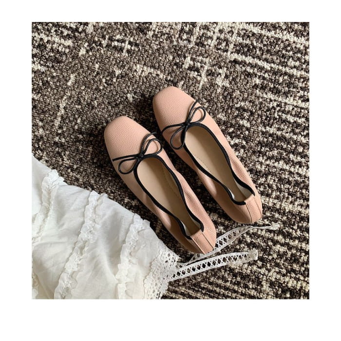 Contrast Trim Ribbon Ballet Flats