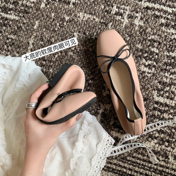 Contrast Trim Ribbon Ballet Flats