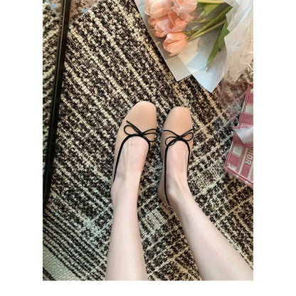 Contrast Trim Ribbon Ballet Flats