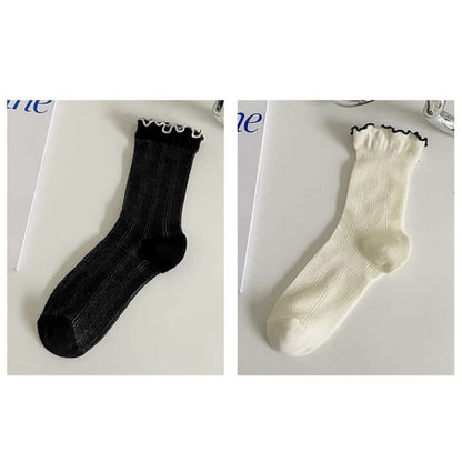 Contrast Trim Socks Set - Of 2 Pairs - Black & White