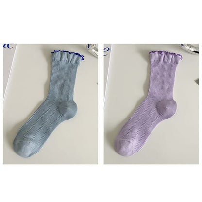 Contrast Trim Socks Set - Of 2 Pairs - Blue & Purple