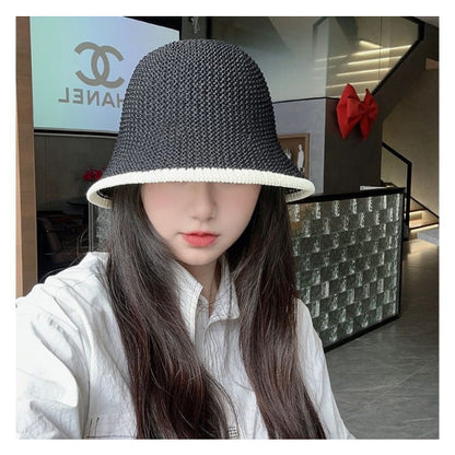 Contrast Trim Straw Bucket Hat