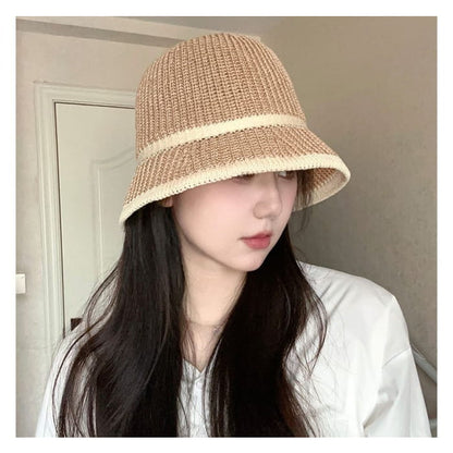 Contrast Trim Straw Bucket Hat