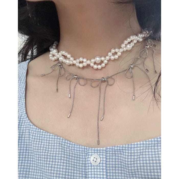 Coquette Silver Bows Choker - Standart / Necklace