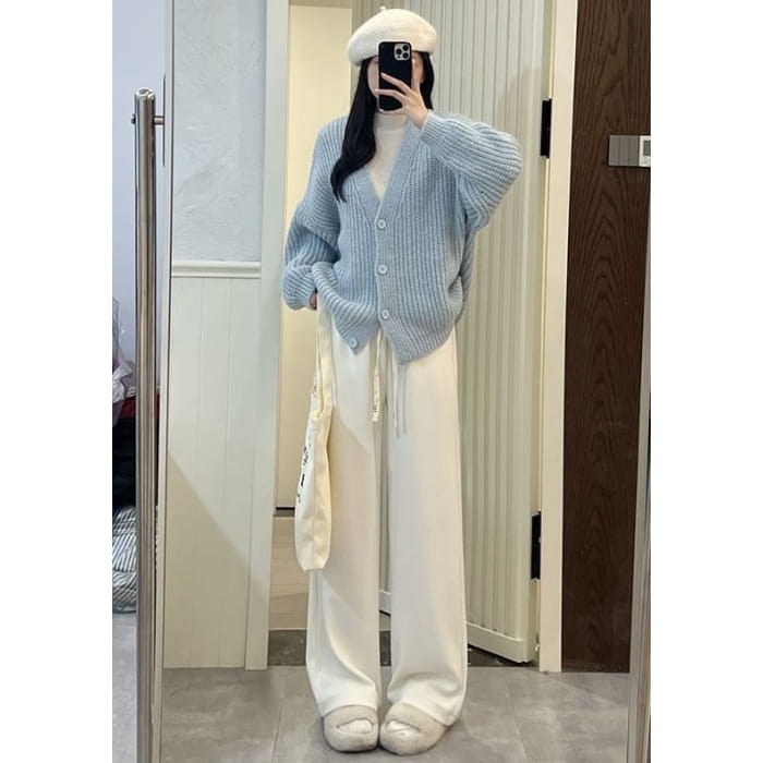 Corduroy High Waist Drawstring Wide Leg Pants