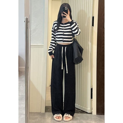 Corduroy High Waist Drawstring Wide Leg Pants