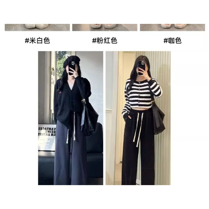 Corduroy High Waist Drawstring Wide Leg Pants