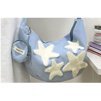 Corduroy Star Applique Zipper Crossbody Pouch With Coin