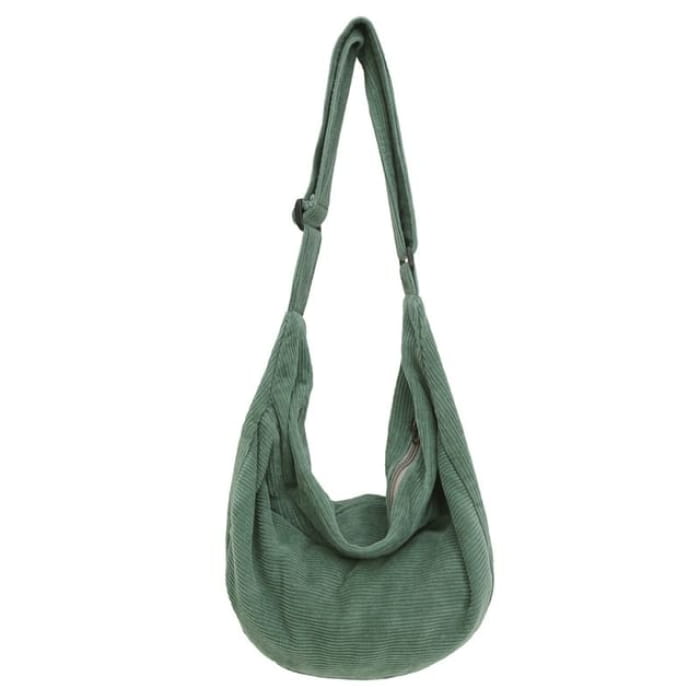 Corduroy Zip Crossbody Bag - Green / One Size