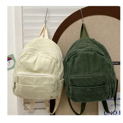 Corduroy Zipper Pocketed Light Backpack