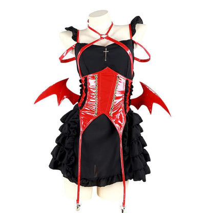 Cosplay Devil Wings Splice Lolita Maid Dress - Red