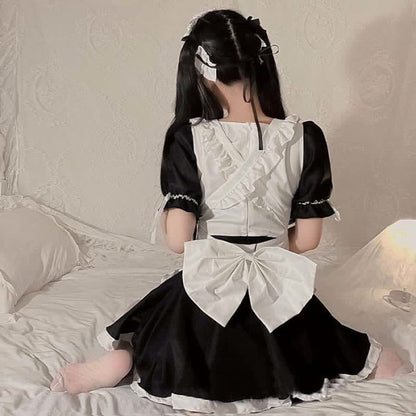 Cosplay Maid Square Collar Bow Knot Lingerie Dress