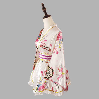 Cosplay Retro Flower Print V-neck Kimono Costume