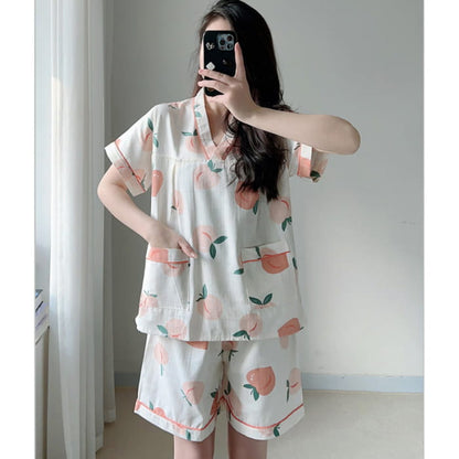 Cotton Kimono Peach Print Pajamas