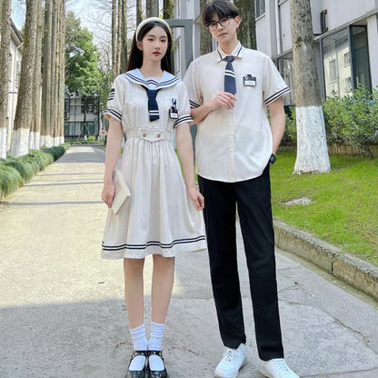 Couple JK Uniform Sailor Collar Dress T-Shirt Pants