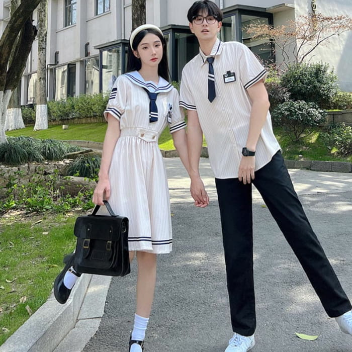 Couple JK Uniform Sailor Collar Dress T-Shirt Pants