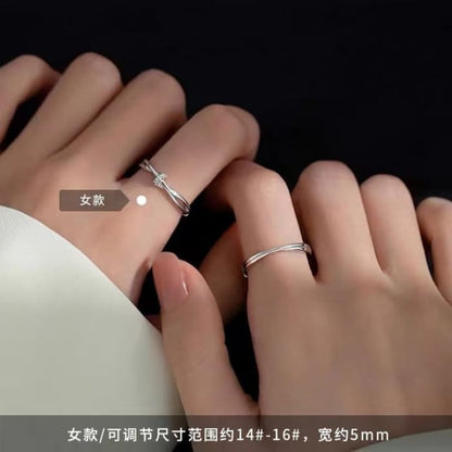 Couple Matching Rhinestone / Layered Alloy Open Ring