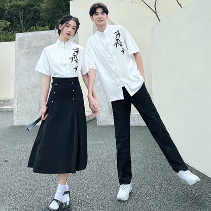 Couple Vintage Leaves Print T-Shirt Skirt Pants