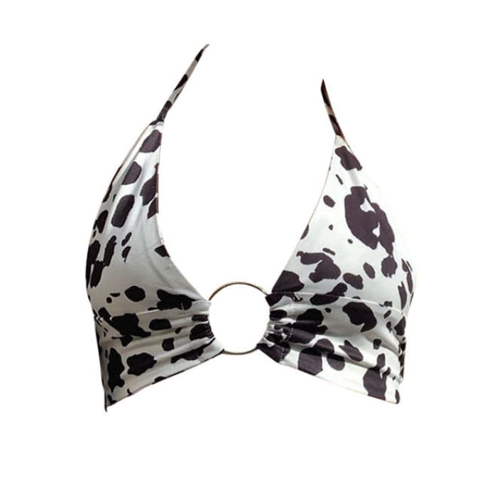 Cow Print O-Ring Crop Top - Free Size / Tops