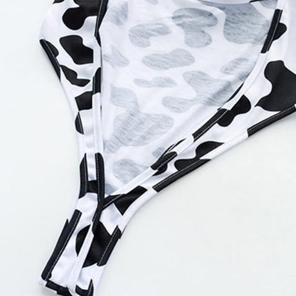 Cows Print Maid Apron Lingerie - White / One Size