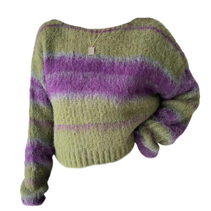 Cozy Striped Sweater - Free Size / Green/purple