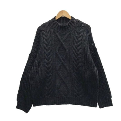 Crew Neck Button Cable Knit Sweater