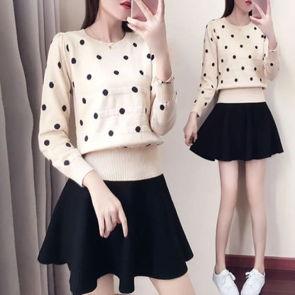 Crew Neck Dotted Sweater - Almond / S