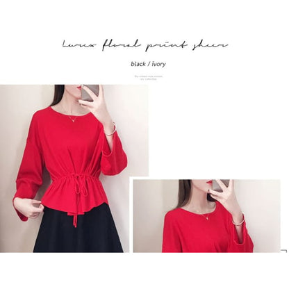 Crew Neck Plain Peplum Sweater