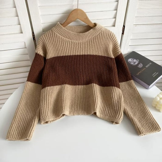 Crew Neck Two Tone Sweater