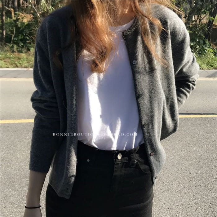 Crewneck Plain Cardigan