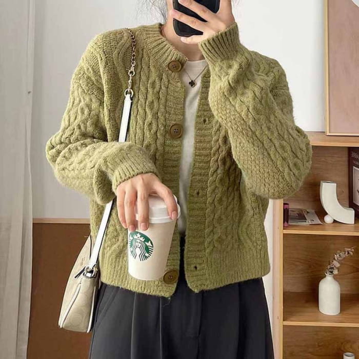 Crewneck Plain Ribbed Oversize Cardigan