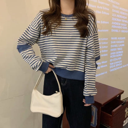 Crewneck Striped Cutout Pullover - Clothing