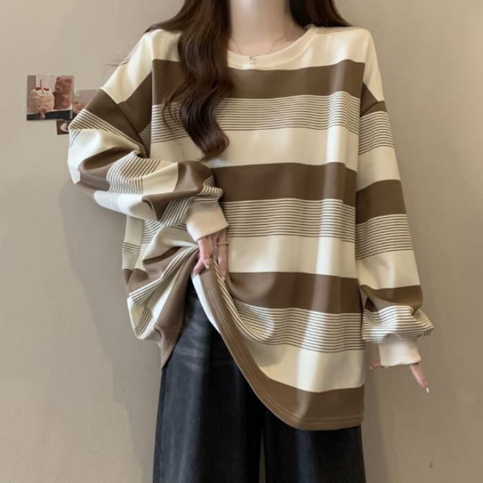 Crewneck Striped Sweater - Khaki / M - Clothing