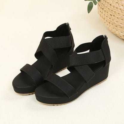 Criss Cross Wedge Sandals - Black / 35