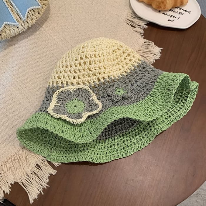 Crochet Floral Sun Hat - Green / One Size