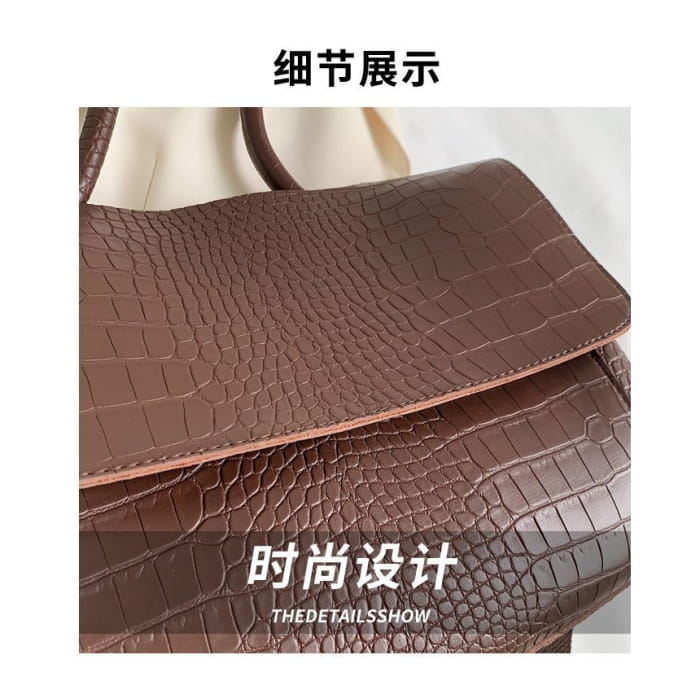 Crocodile Grain Flap Tote Bag