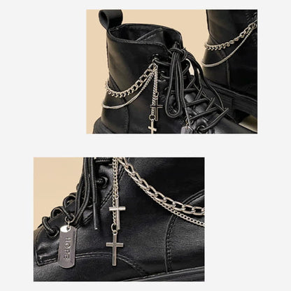 Cross Chain Decor Platform Round Toe Boots