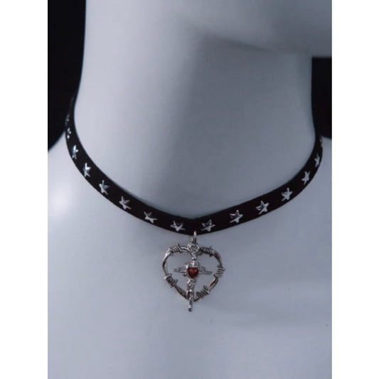 Cross Heart Pendant Black Stars Choker - Free Size