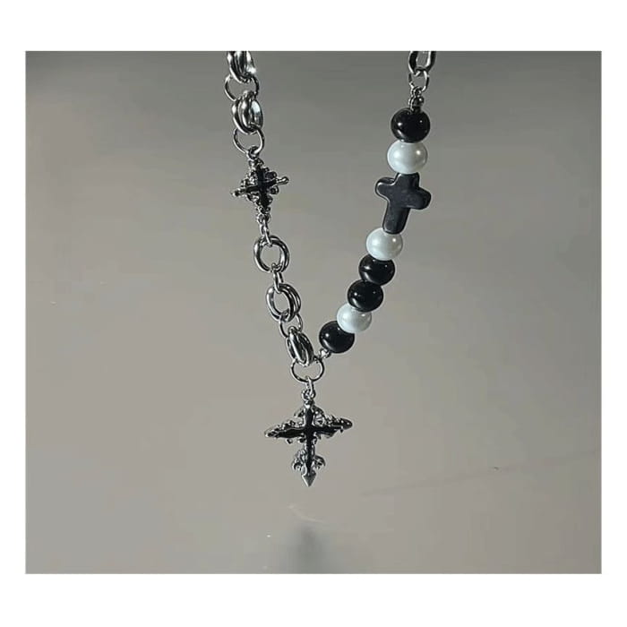 Cross Pendant Faux Pearl Alloy Necklace