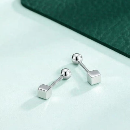 Cube Ear Stud - 1 Pair - Earring - Bead - Silver / One Size