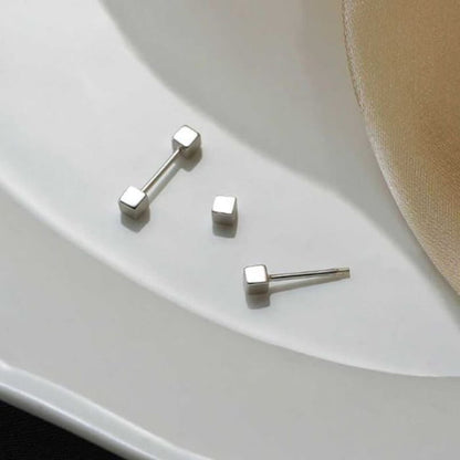 Cube Ear Stud - 1 Pair - Earring - Silver / One Size