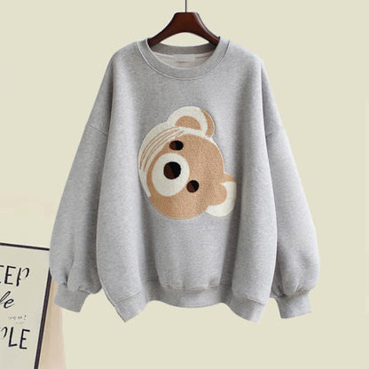 Cute Bear Sweatshirt Draw String Casual Pants - M